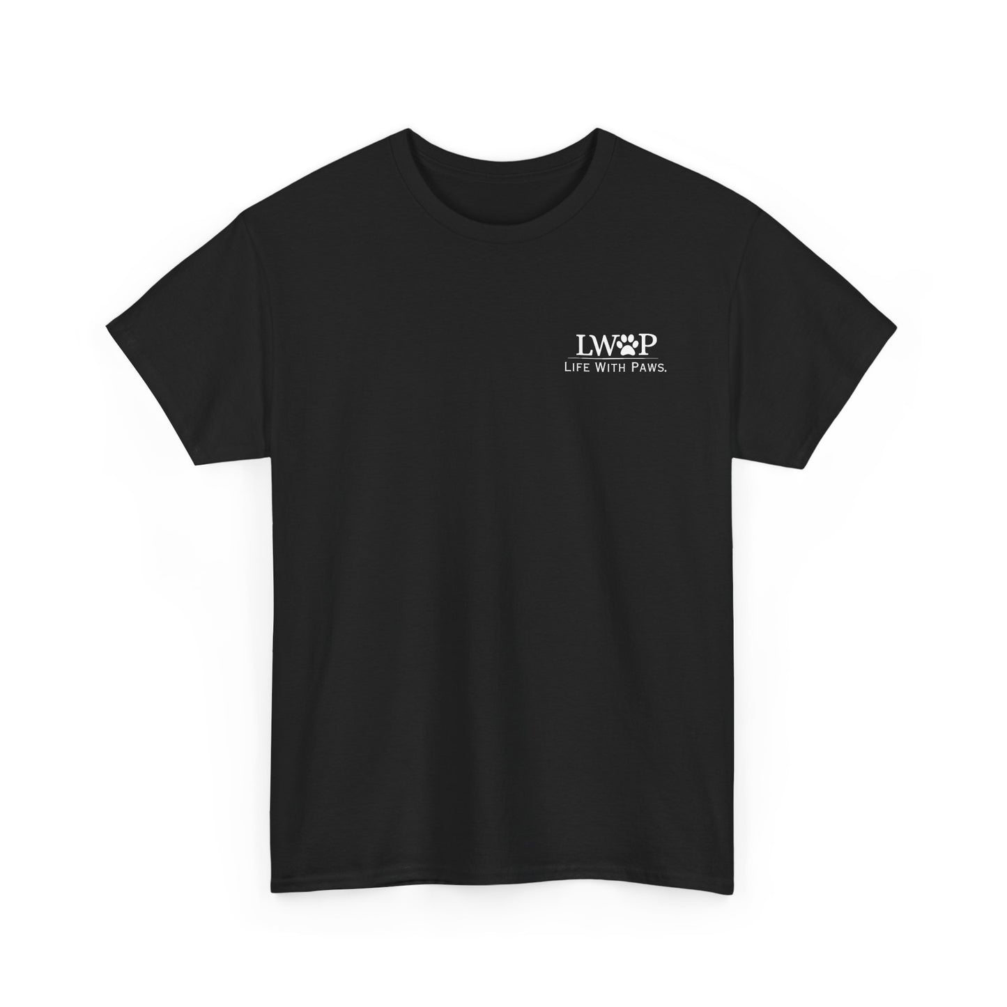 Life With Paws (LWOP) Pet Care T-Shirt — 'Life With Paws' Logo & Home Illustration