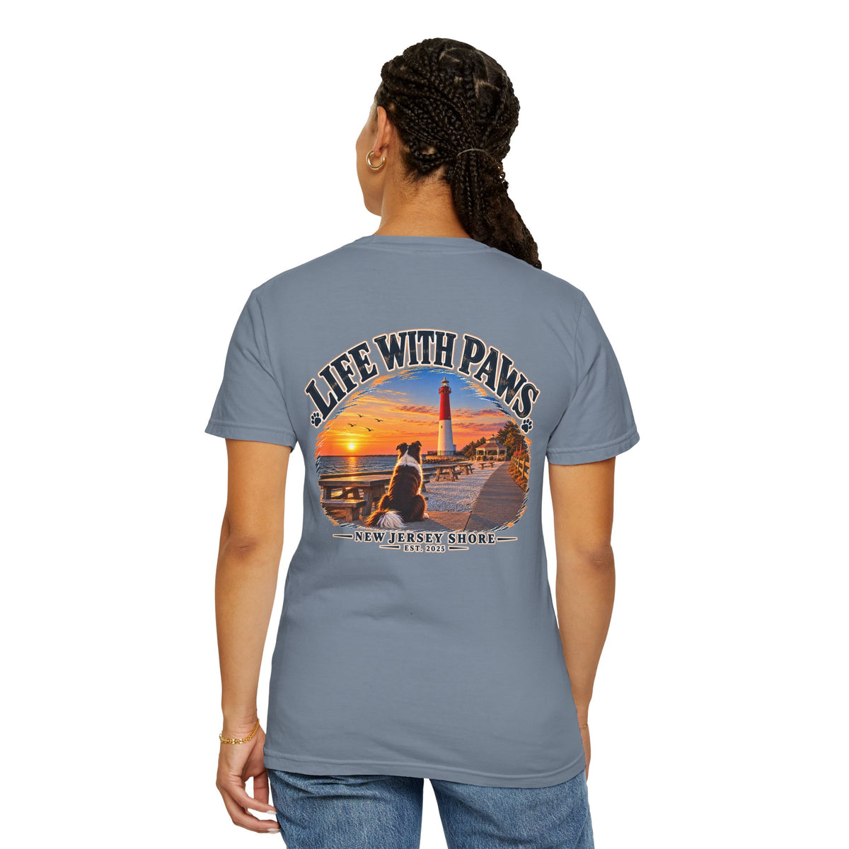 Life With Paws T-Shirt — New Jersey Shore Dog Sunset Tee