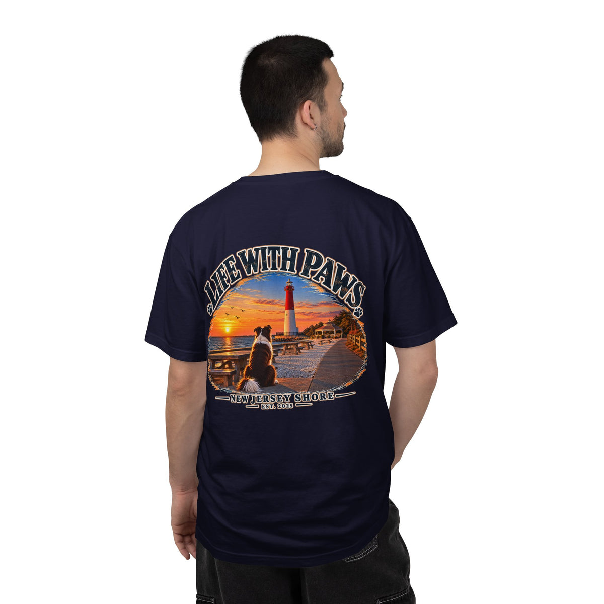 Life With Paws T-Shirt — New Jersey Shore Dog Sunset Tee