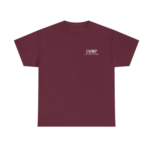 Life With Paws (LWOP) Pet Care T-Shirt — 'Life With Paws' Logo & Home Illustration