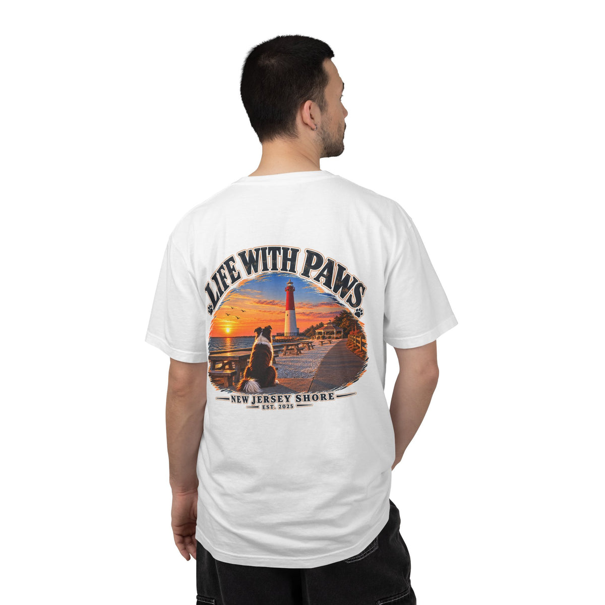Life With Paws T-Shirt — New Jersey Shore Dog Sunset Tee