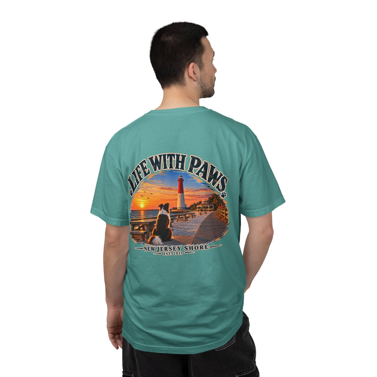 Life With Paws T-Shirt — New Jersey Shore Dog Sunset Tee