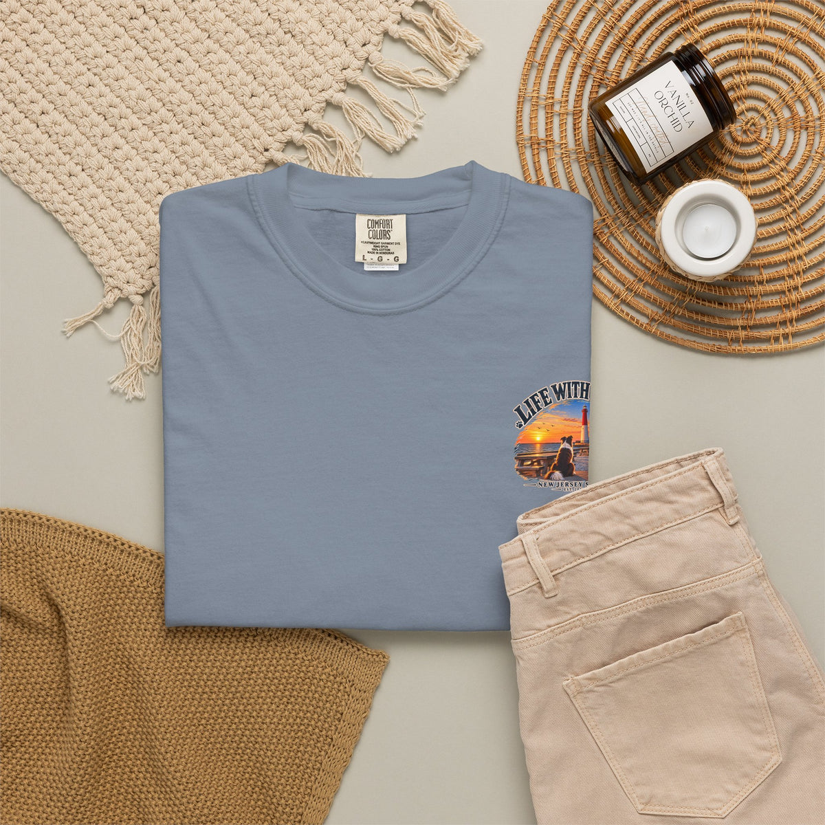 Life With Paws T-Shirt — New Jersey Shore Dog Sunset Tee