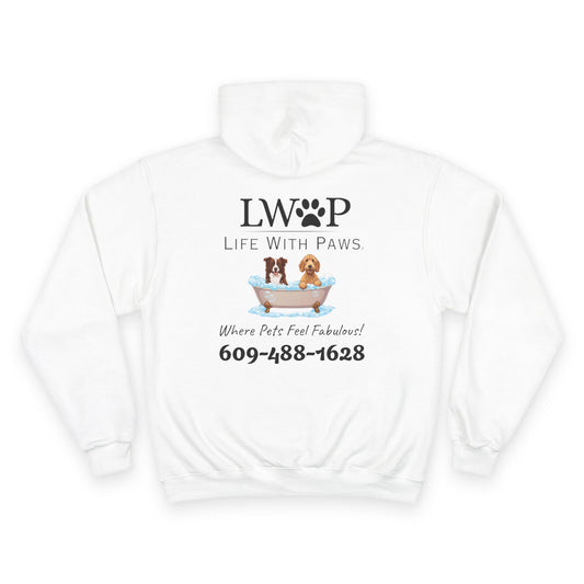Life With Paws Champion Hoodie — Pet Grooming Logo Pullover ("Where Pets Feel Fabulous")