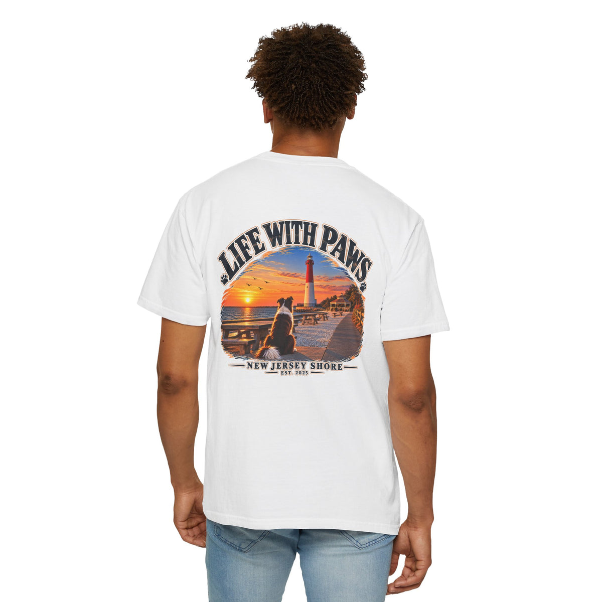 Life With Paws T-Shirt — New Jersey Shore Dog Sunset Tee