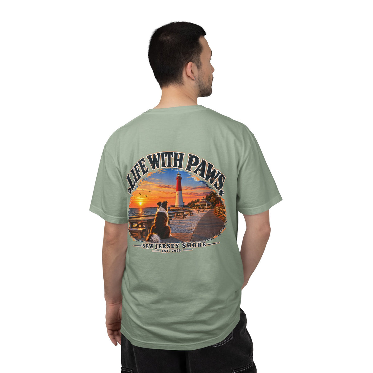 Life With Paws T-Shirt — New Jersey Shore Dog Sunset Tee