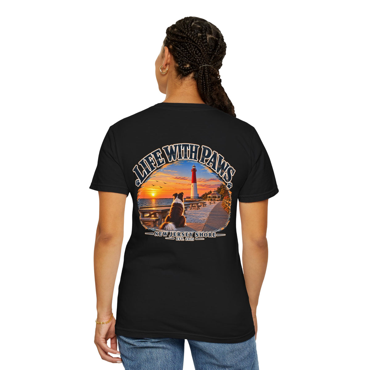 Life With Paws T-Shirt — New Jersey Shore Dog Sunset Tee