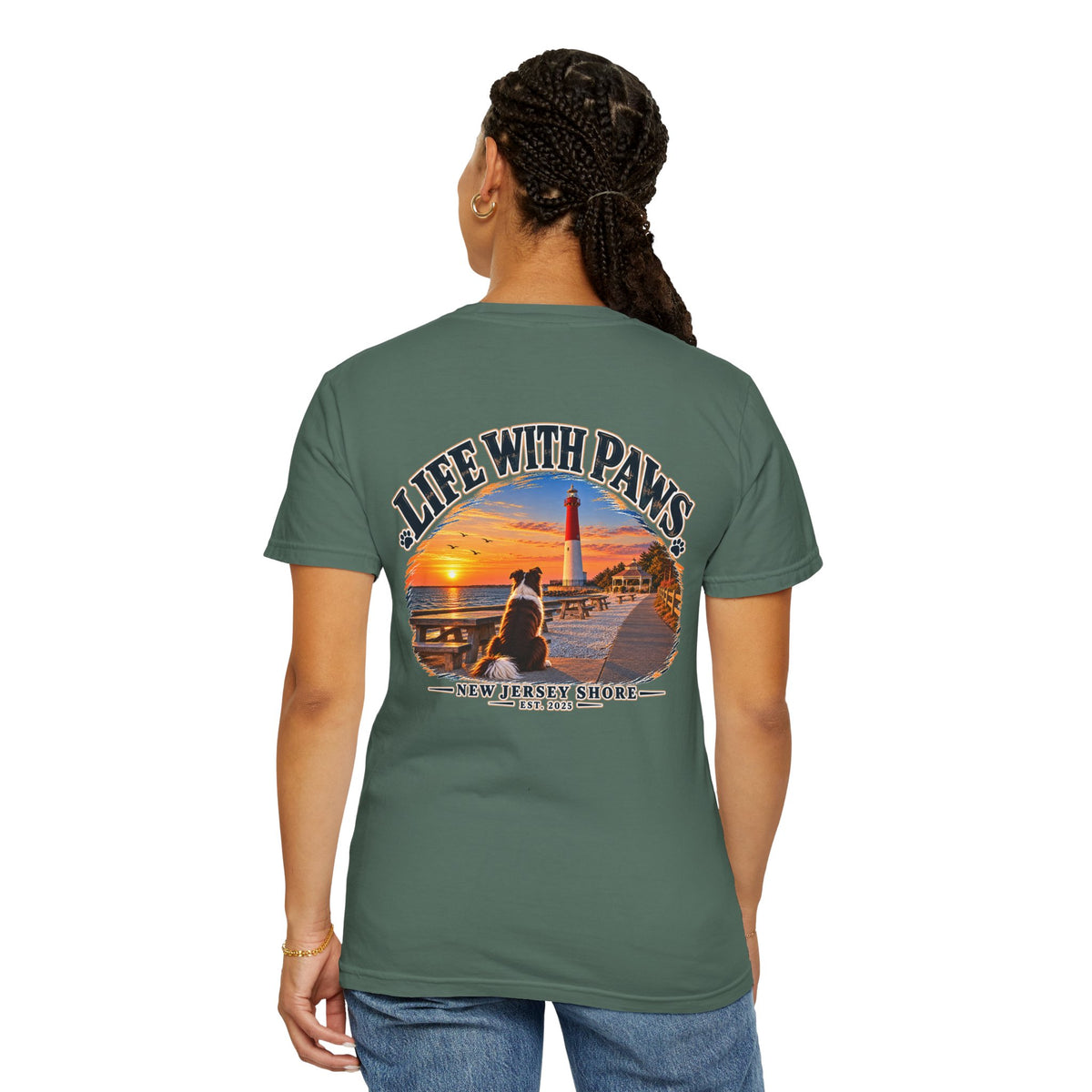 Life With Paws T-Shirt — New Jersey Shore Dog Sunset Tee