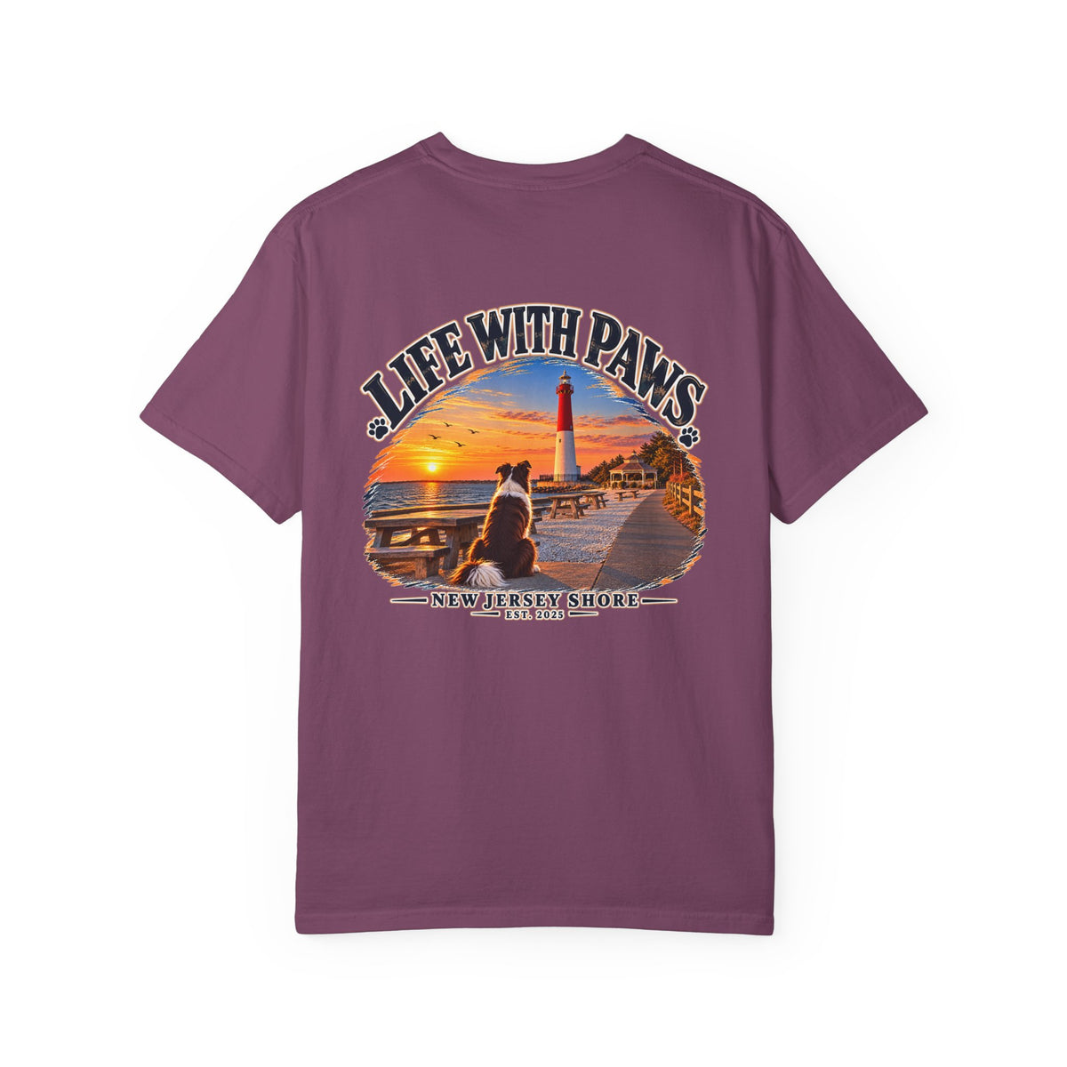 Life With Paws T-Shirt — New Jersey Shore Dog Sunset Tee