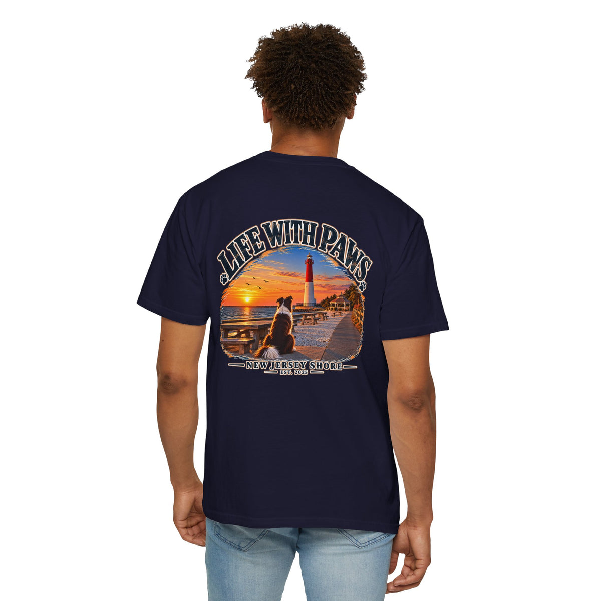 Life With Paws T-Shirt — New Jersey Shore Dog Sunset Tee