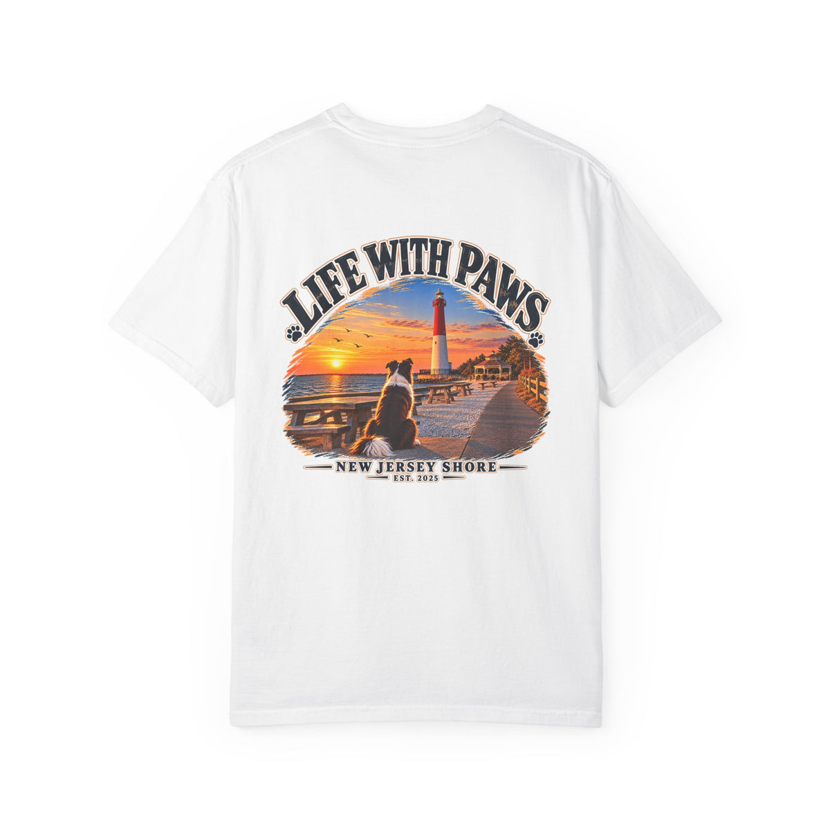 Life With Paws T-Shirt — New Jersey Shore Dog Sunset Tee