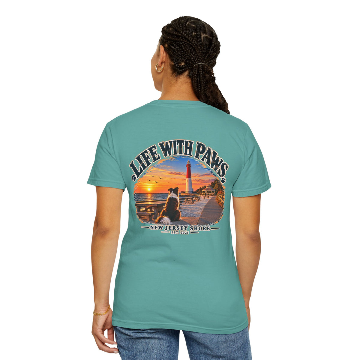 Life With Paws T-Shirt — New Jersey Shore Dog Sunset Tee