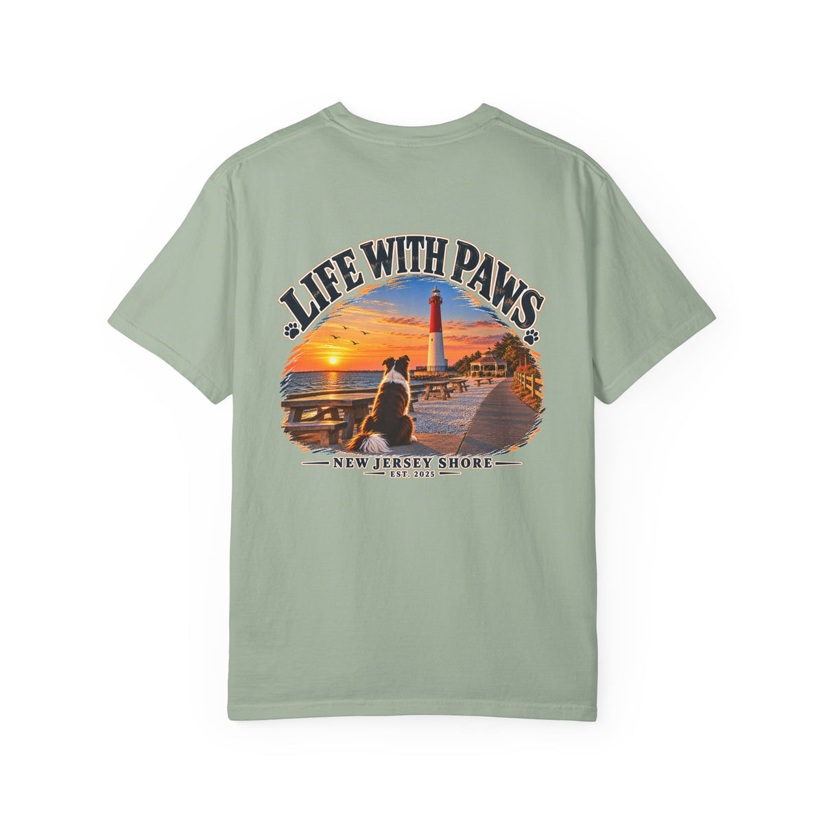Life With Paws T-Shirt — New Jersey Shore Dog Sunset Tee