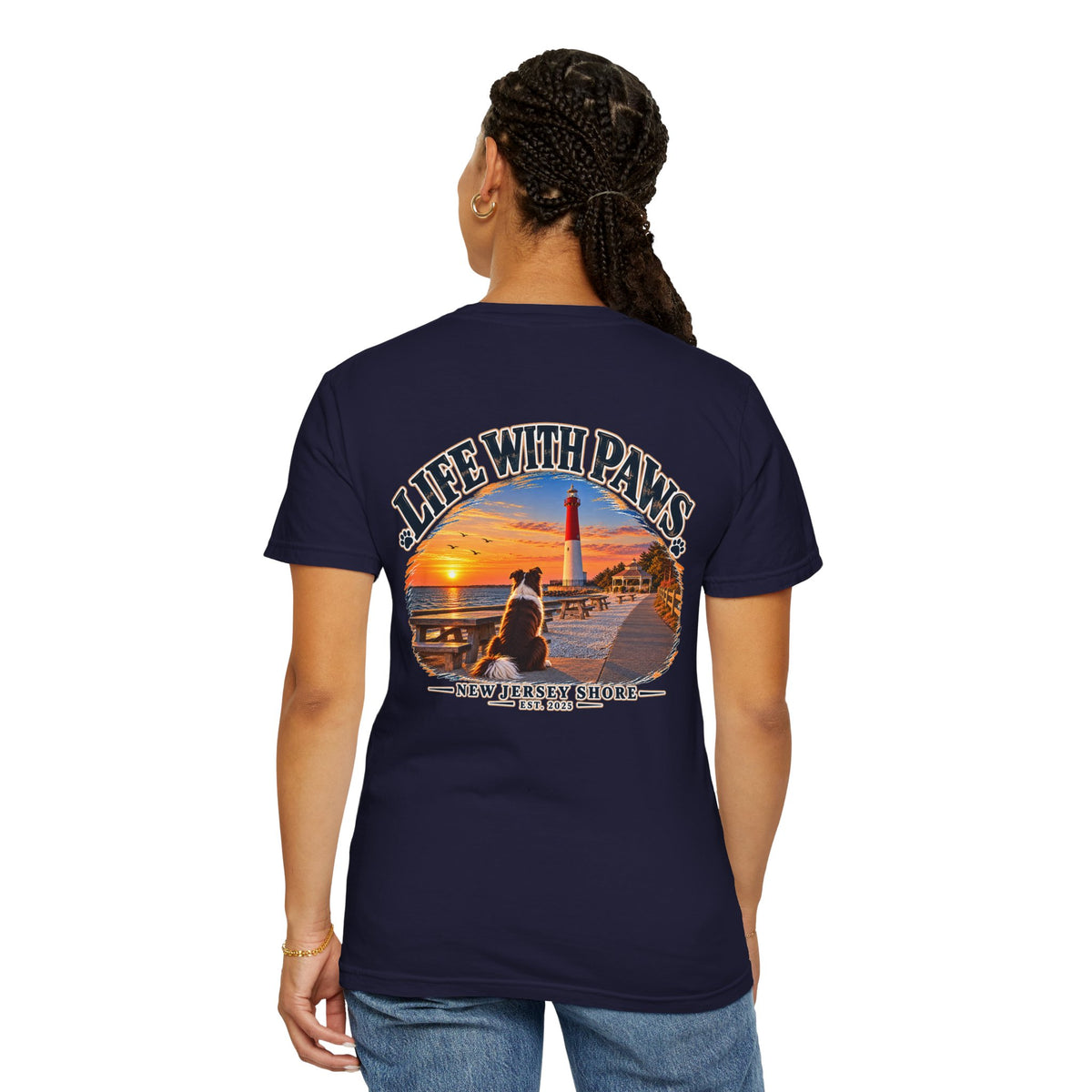 Life With Paws T-Shirt — New Jersey Shore Dog Sunset Tee