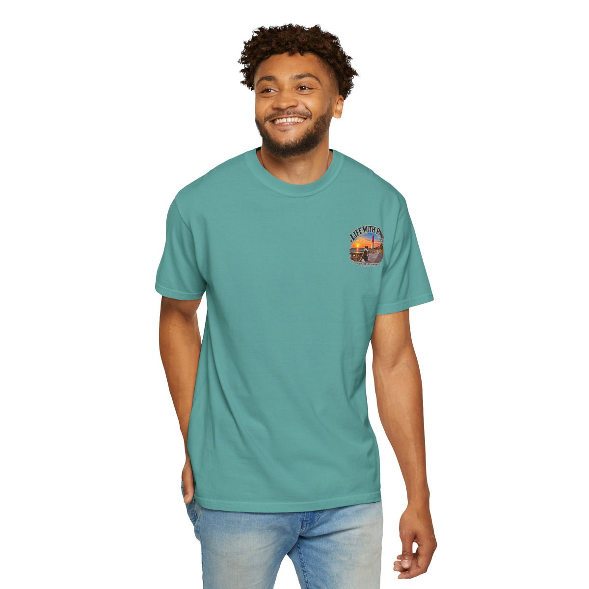 Life With Paws T-Shirt — New Jersey Shore Dog Sunset Tee