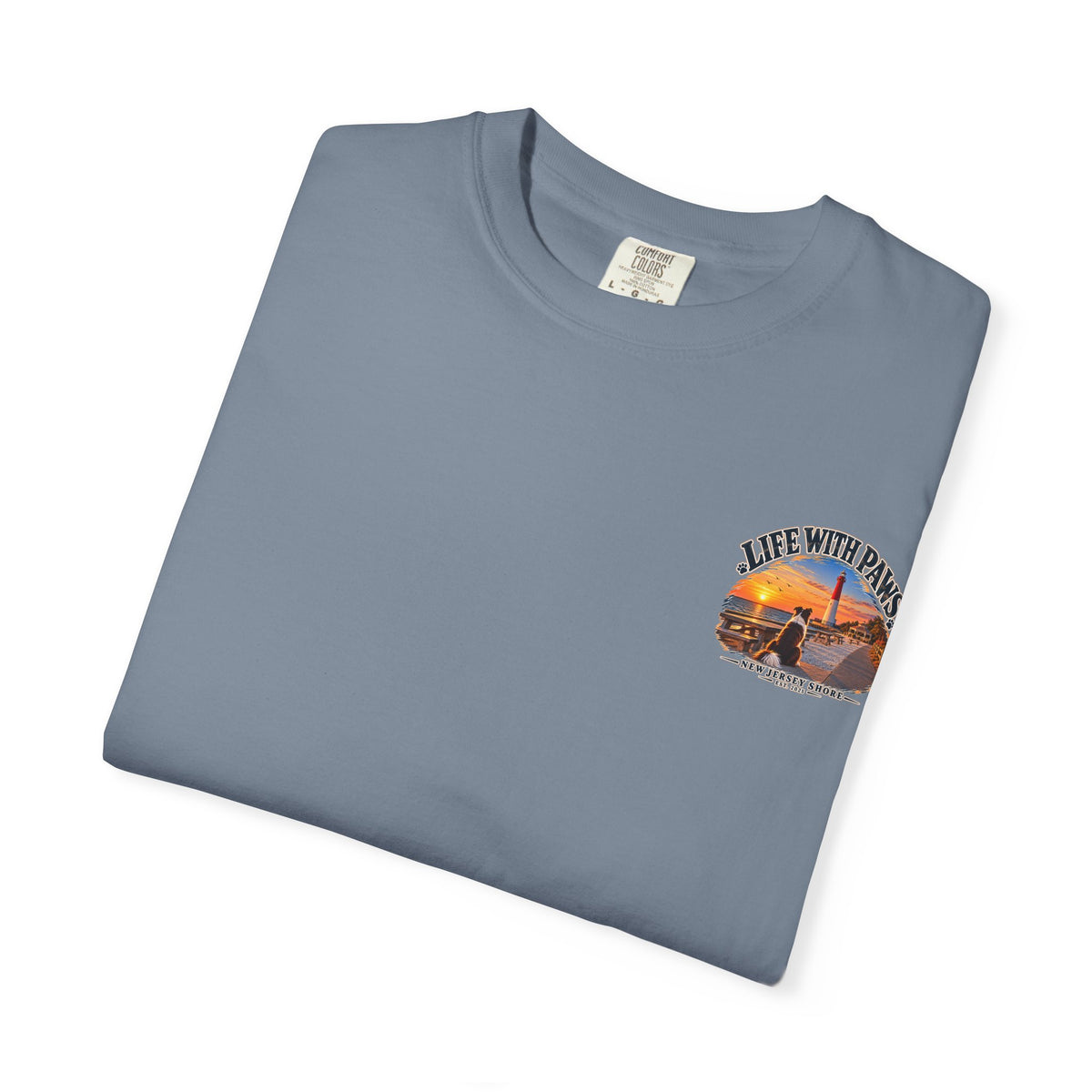 Life With Paws T-Shirt — New Jersey Shore Dog Sunset Tee