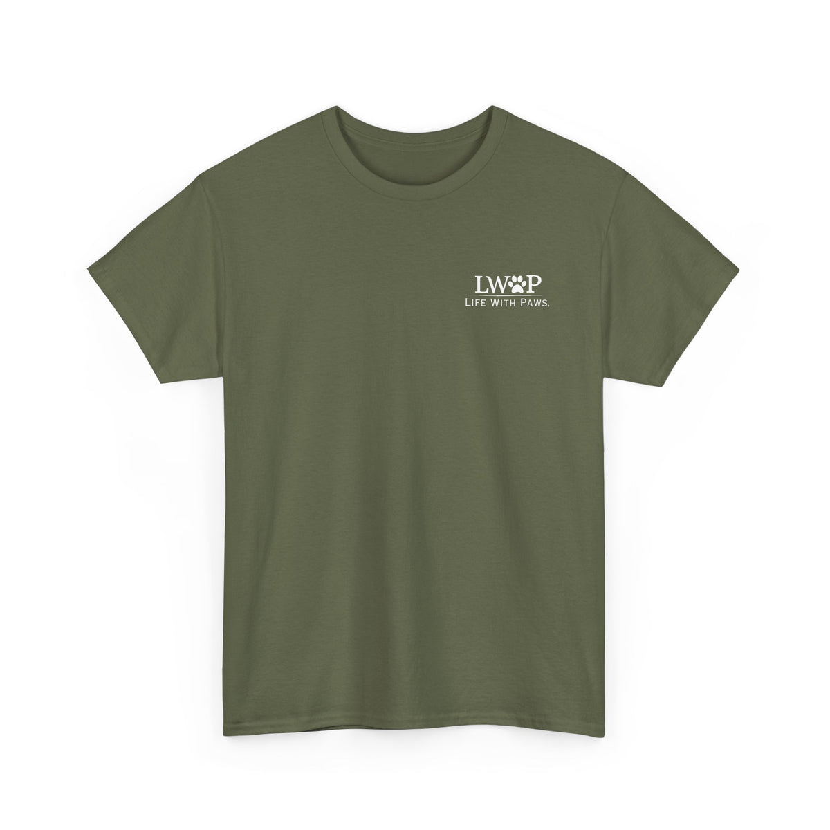 Life With Paws (LWOP) Pet Care T-Shirt — 'Life With Paws' Logo & Home Illustration