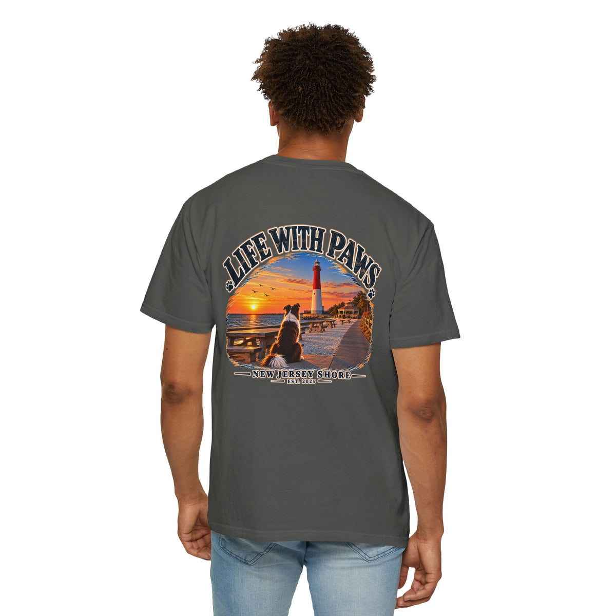Life With Paws T-Shirt — New Jersey Shore Dog Sunset Tee