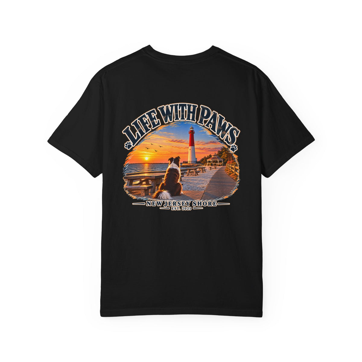 Life With Paws T-Shirt — New Jersey Shore Dog Sunset Tee