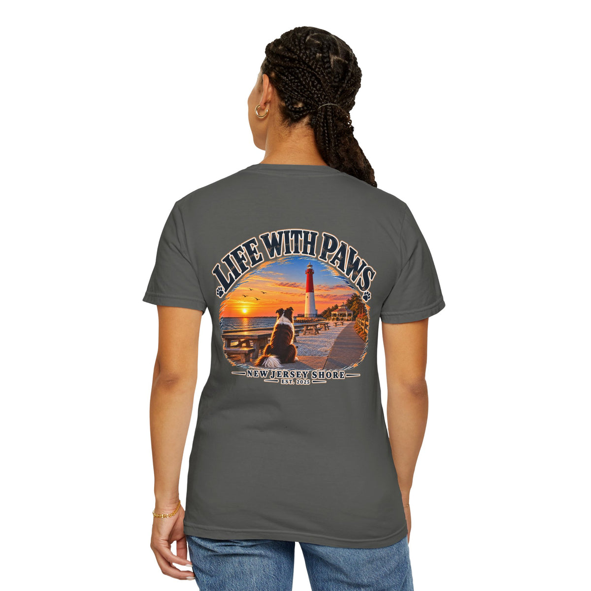 Life With Paws T-Shirt — New Jersey Shore Dog Sunset Tee