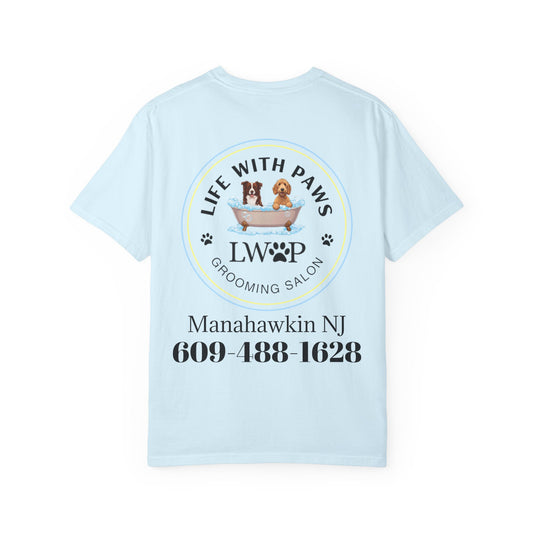 Life With Paws Grooming Salon T-Shirt — Logo Tee with Manahawkin NJ & Phone Number