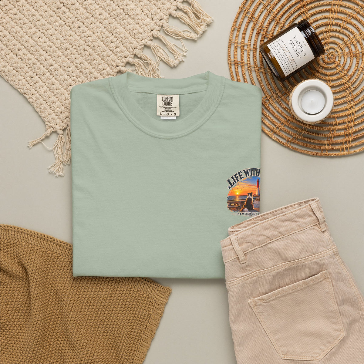 Life With Paws T-Shirt — New Jersey Shore Dog Sunset Tee