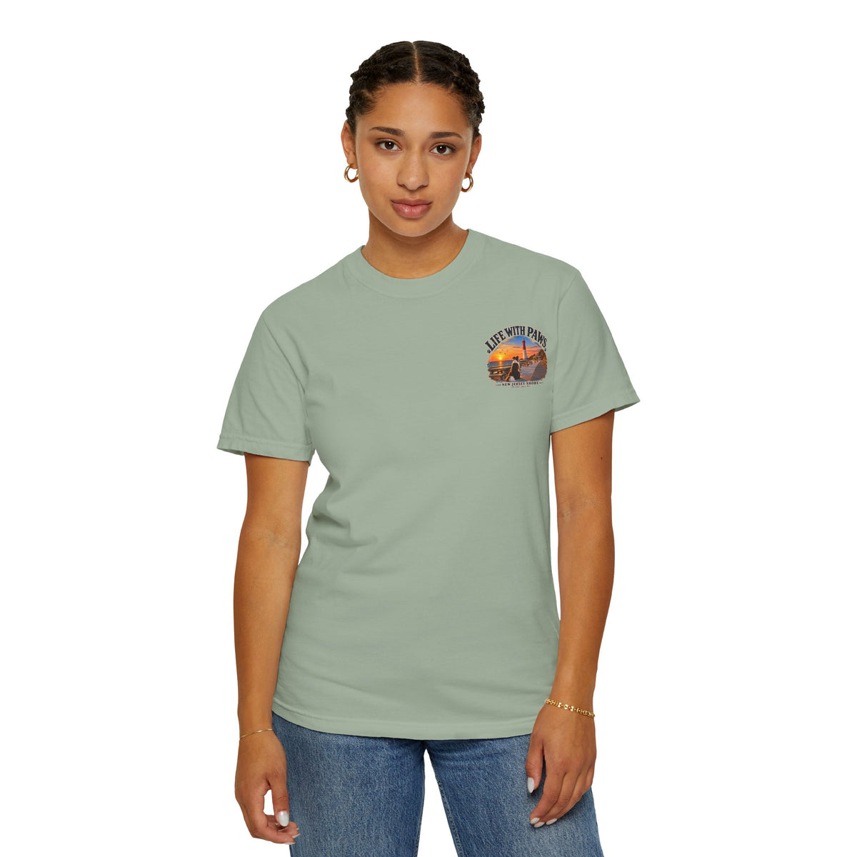 Life With Paws T-Shirt — New Jersey Shore Dog Sunset Tee