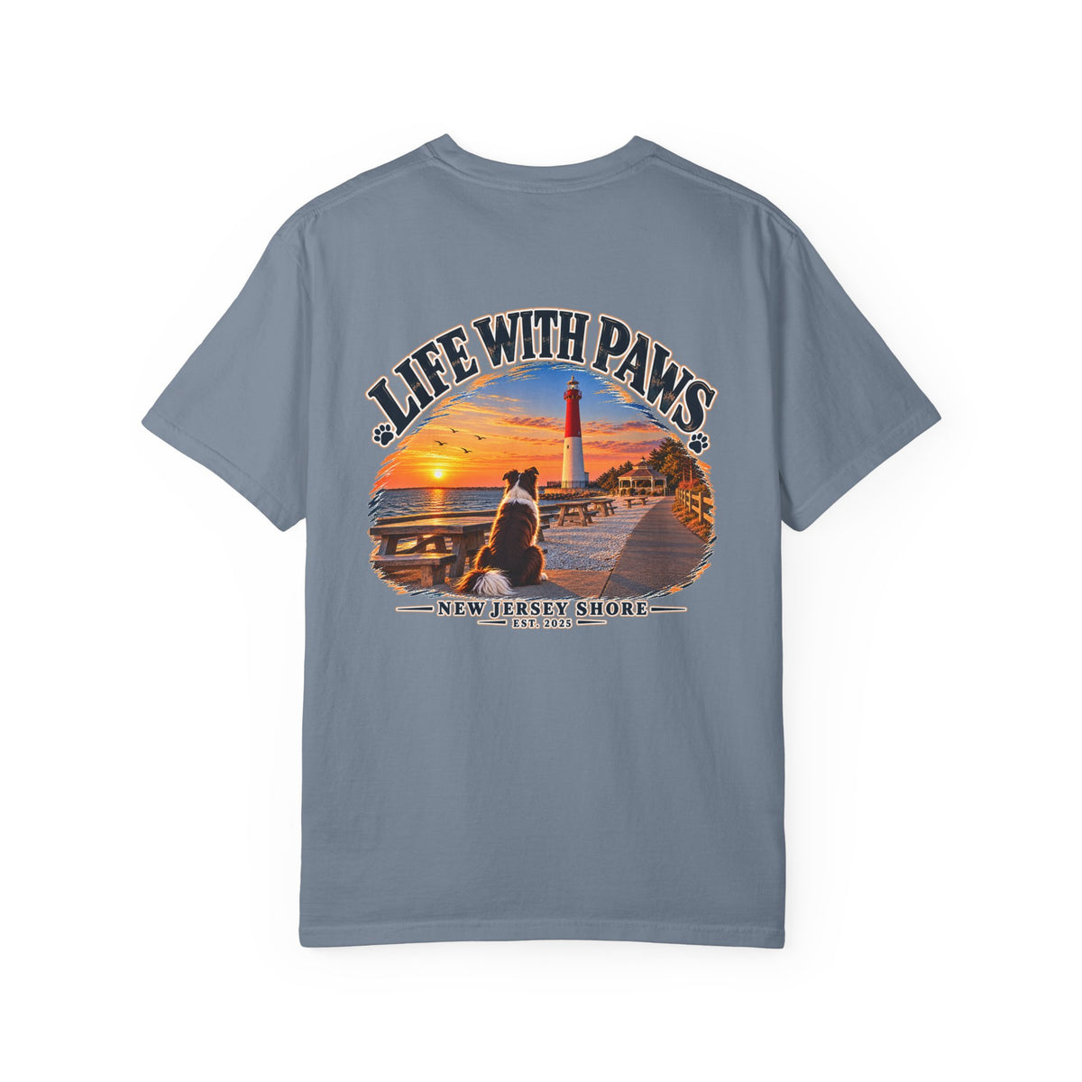 Life With Paws T-Shirt — New Jersey Shore Dog Sunset Tee