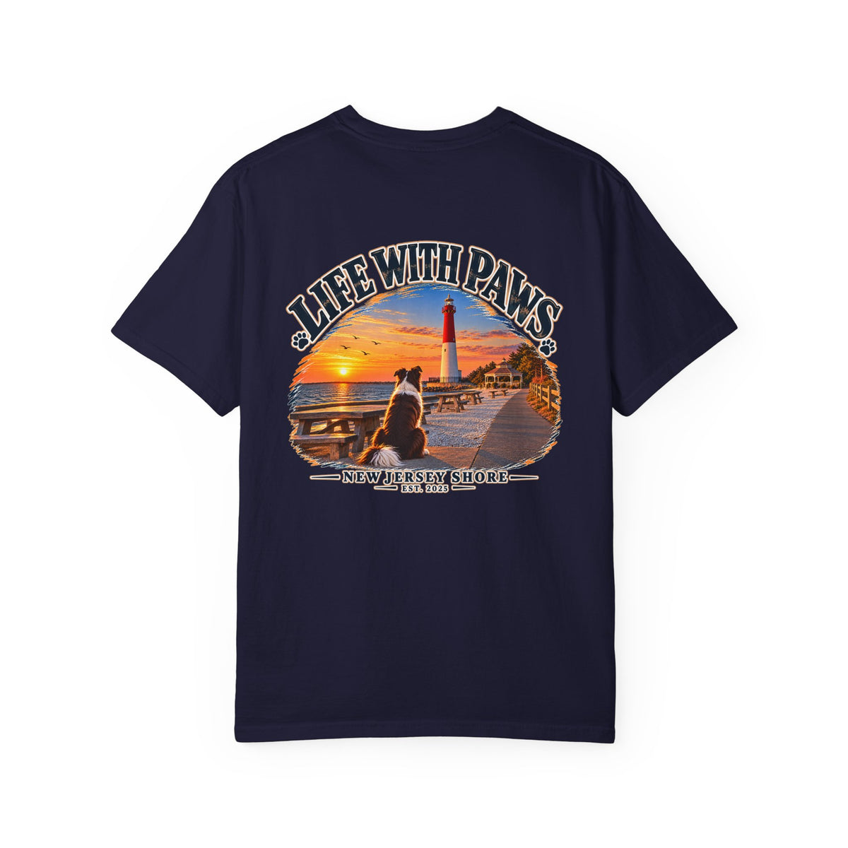 Life With Paws T-Shirt — New Jersey Shore Dog Sunset Tee