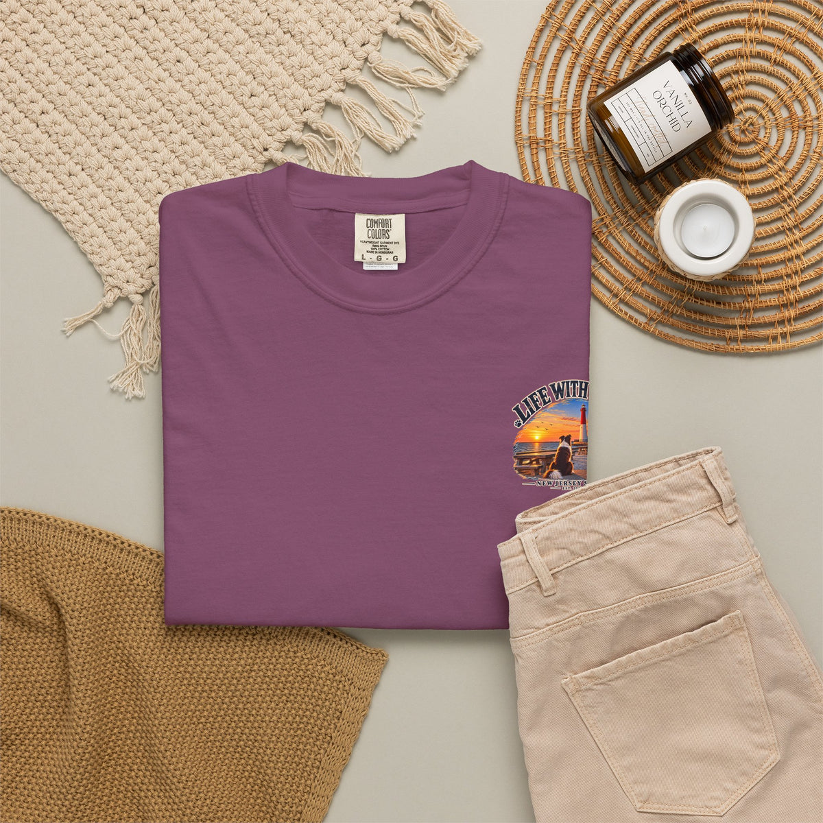 Life With Paws T-Shirt — New Jersey Shore Dog Sunset Tee
