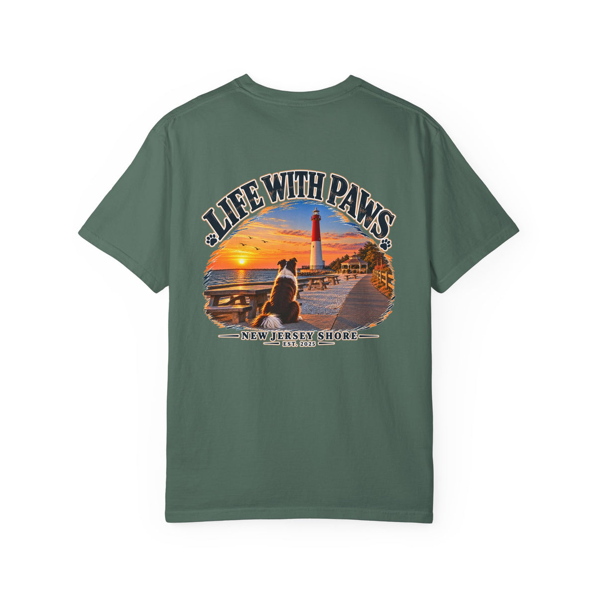 Life With Paws T-Shirt — New Jersey Shore Dog Sunset Tee