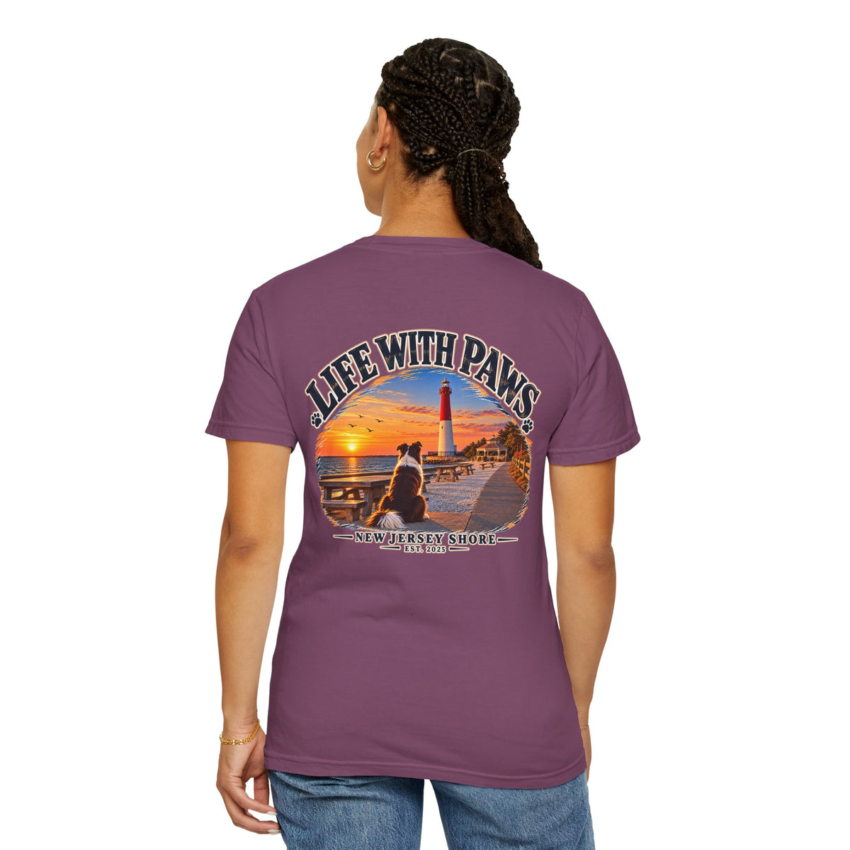 Life With Paws T-Shirt — New Jersey Shore Dog Sunset Tee