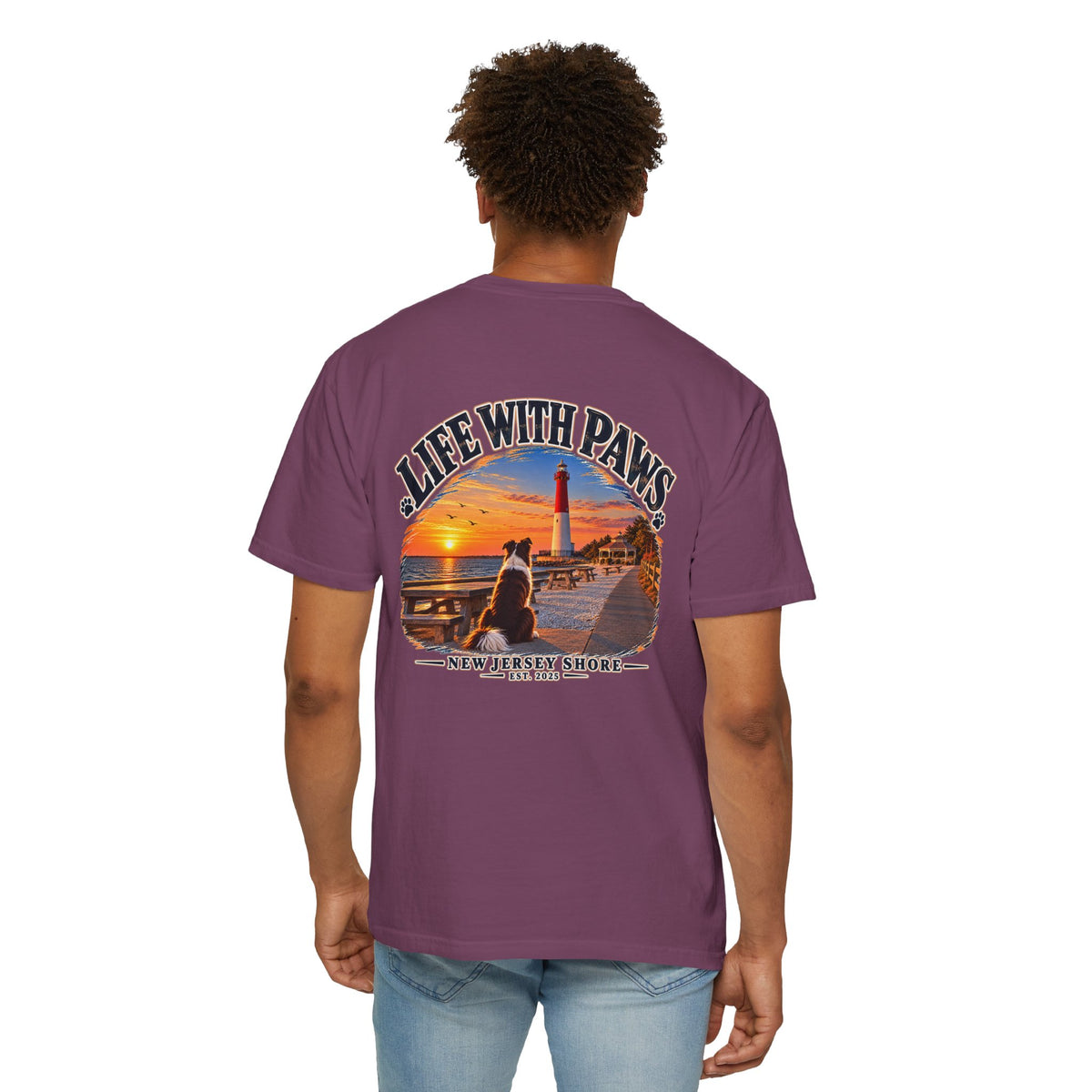 Life With Paws T-Shirt — New Jersey Shore Dog Sunset Tee