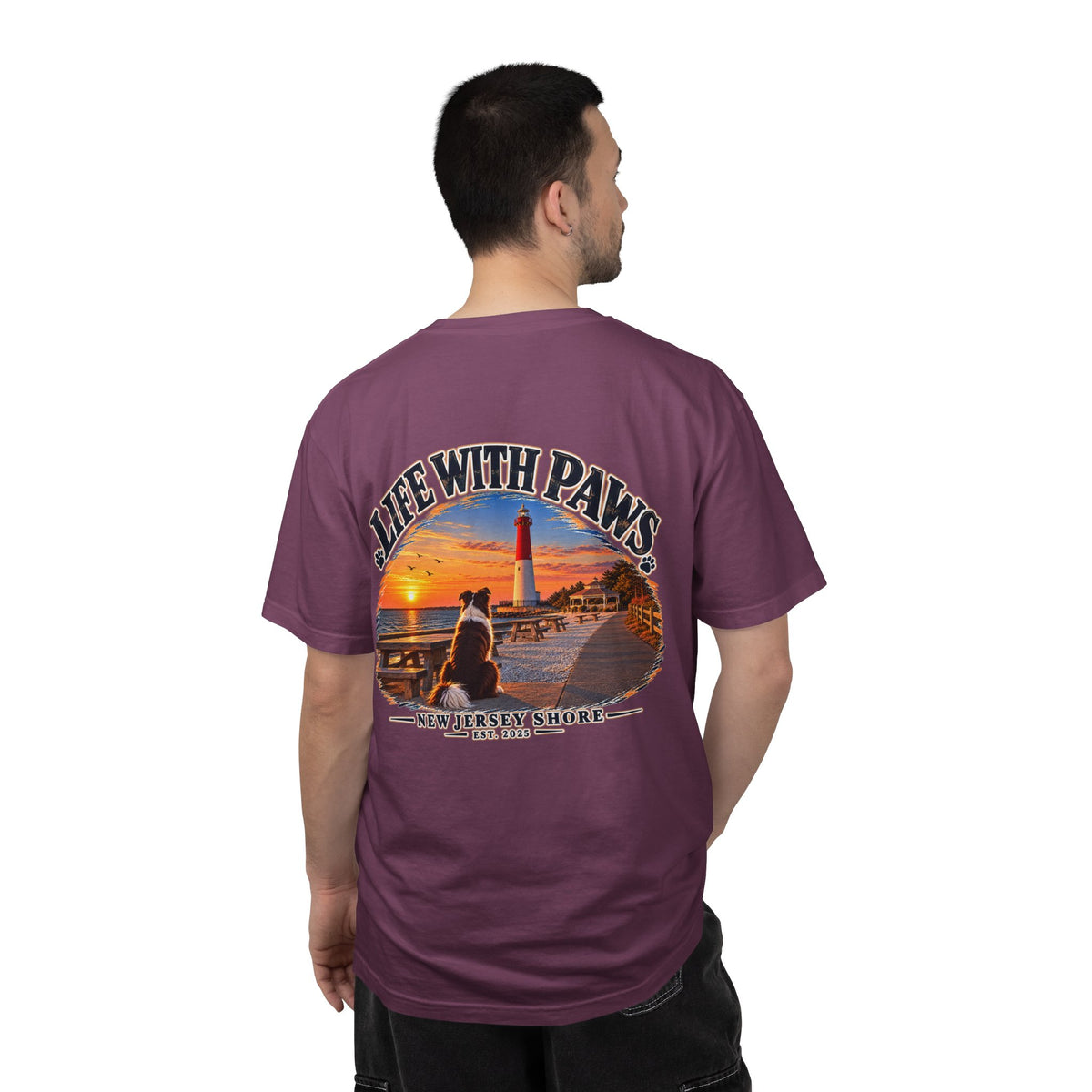 Life With Paws T-Shirt — New Jersey Shore Dog Sunset Tee
