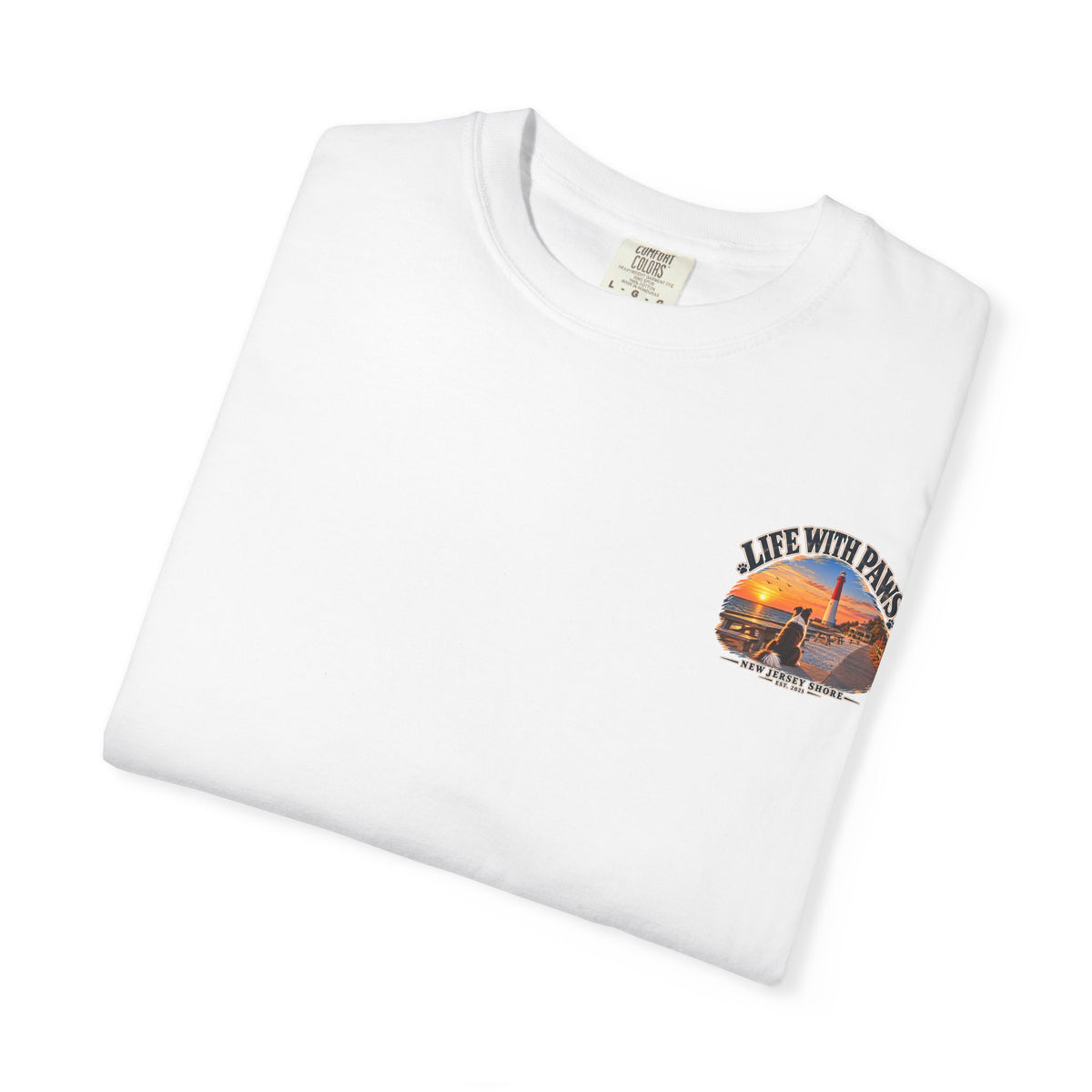 Life With Paws T-Shirt — New Jersey Shore Dog Sunset Tee