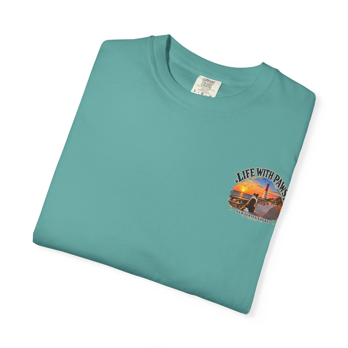 Life With Paws T-Shirt — New Jersey Shore Dog Sunset Tee