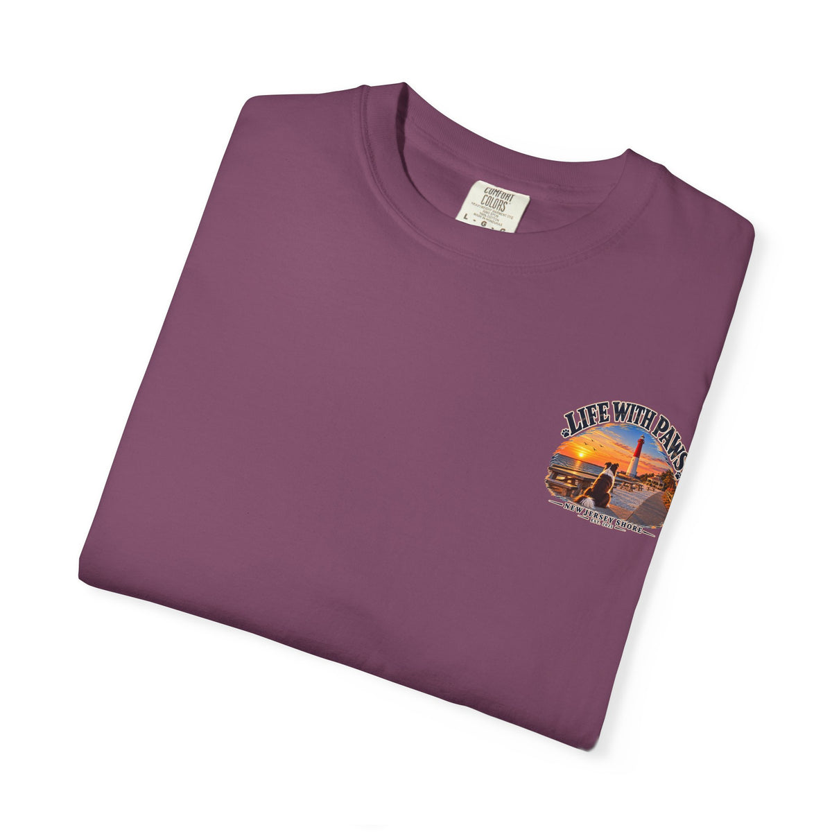 Life With Paws T-Shirt — New Jersey Shore Dog Sunset Tee
