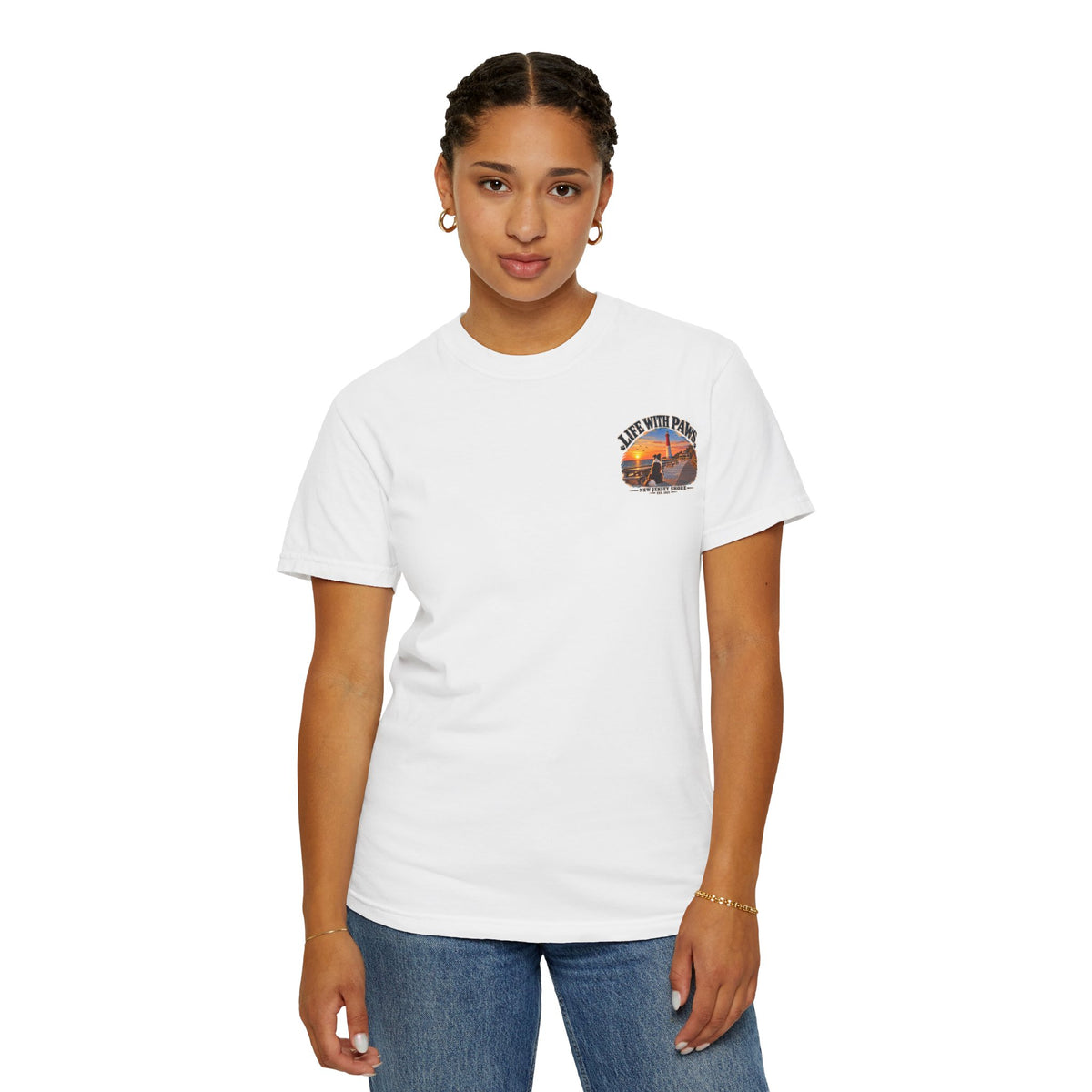 Life With Paws T-Shirt — New Jersey Shore Dog Sunset Tee