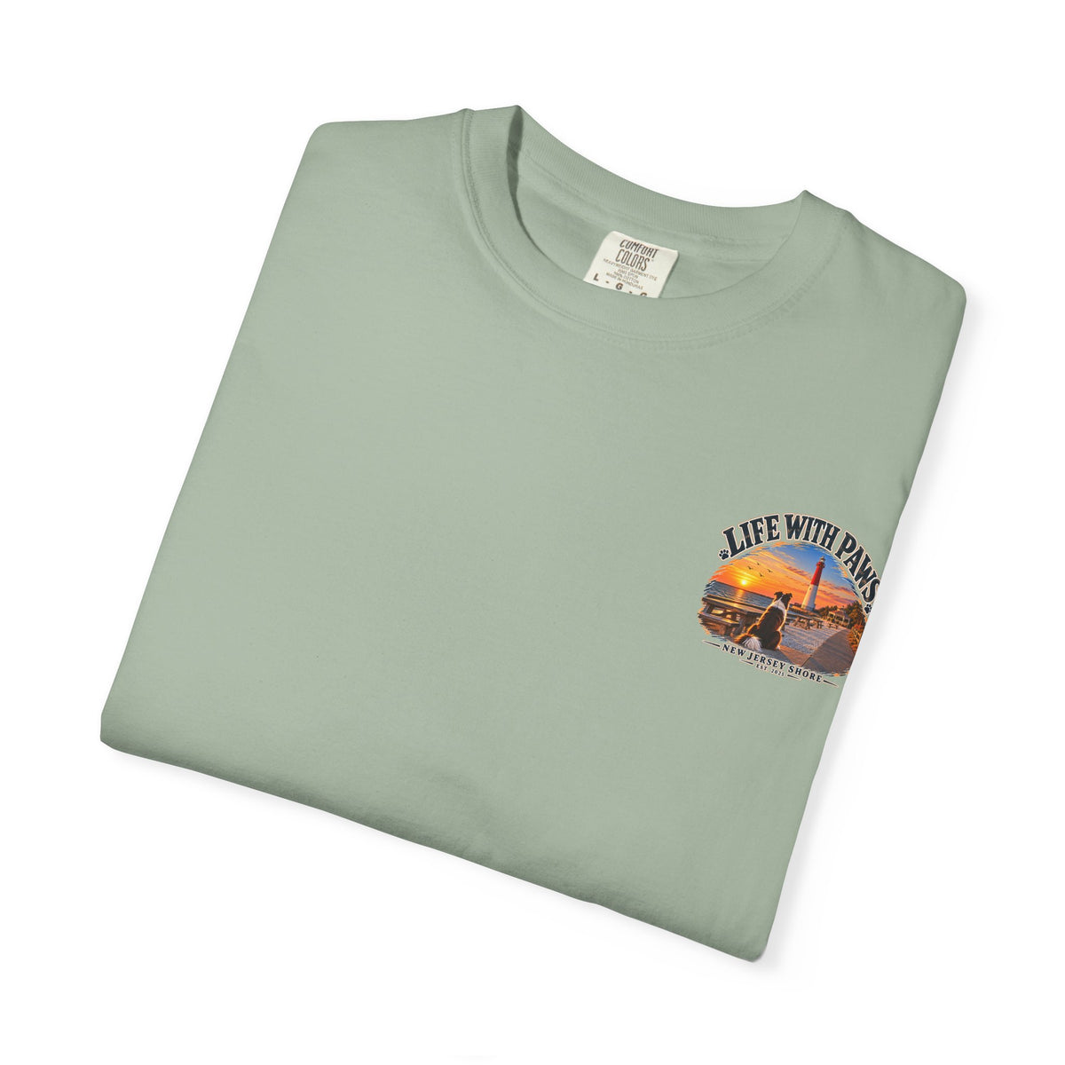 Life With Paws T-Shirt — New Jersey Shore Dog Sunset Tee