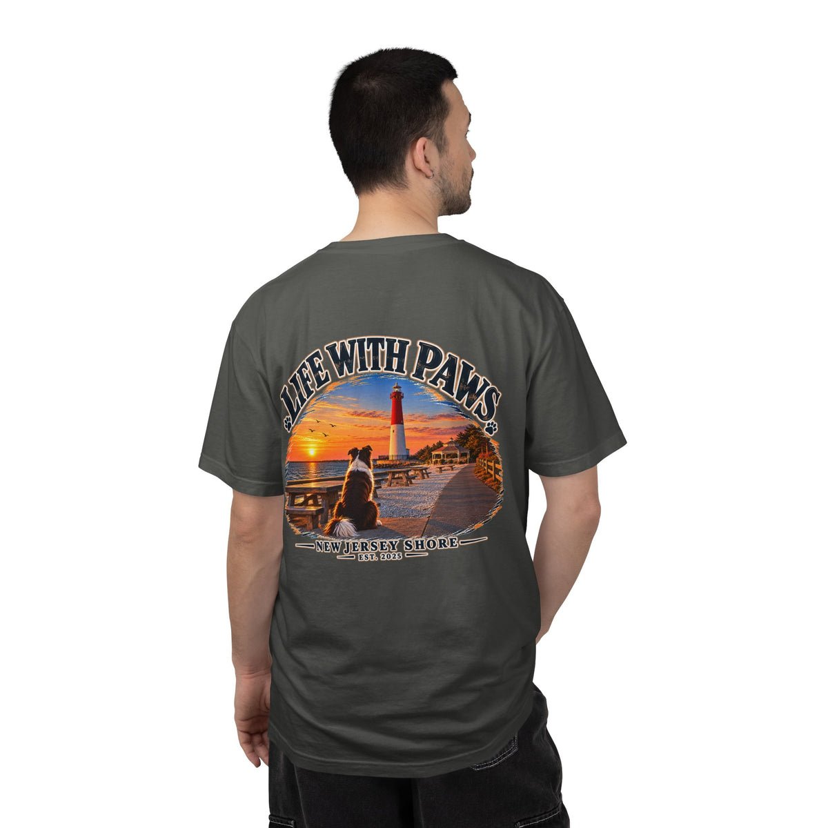 Life With Paws T-Shirt — New Jersey Shore Dog Sunset Tee