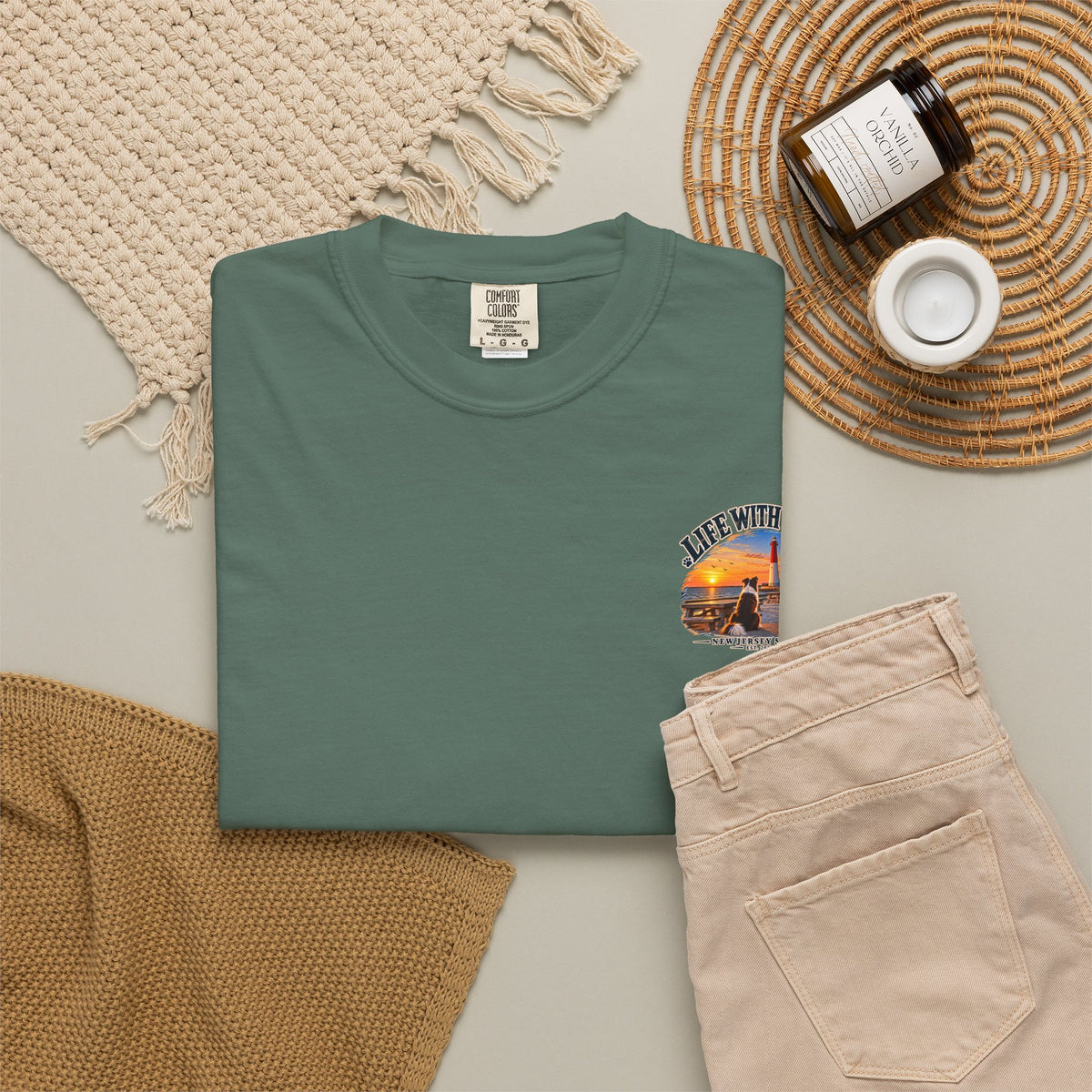 Life With Paws T-Shirt — New Jersey Shore Dog Sunset Tee