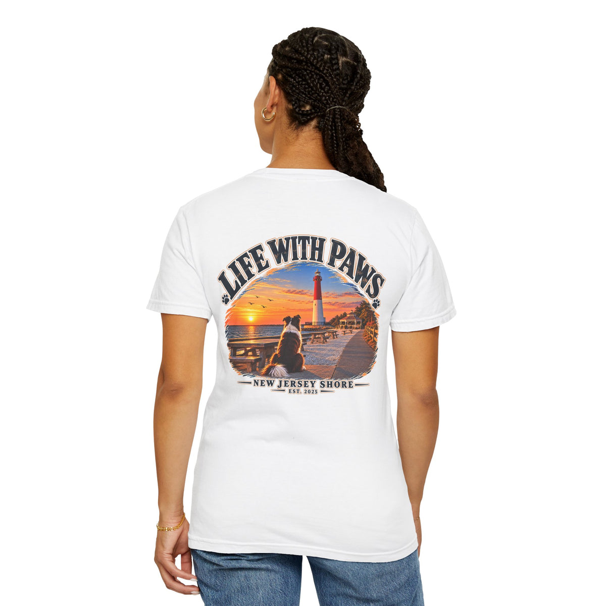 Life With Paws T-Shirt — New Jersey Shore Dog Sunset Tee