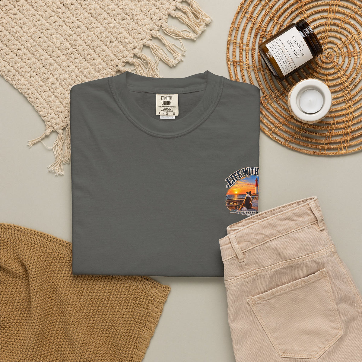 Life With Paws T-Shirt — New Jersey Shore Dog Sunset Tee