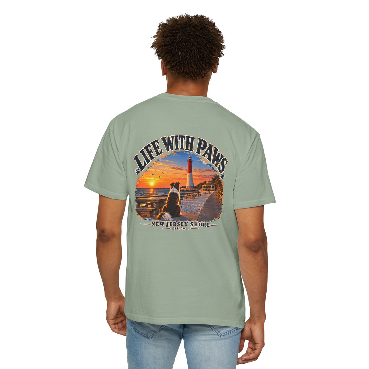Life With Paws T-Shirt — New Jersey Shore Dog Sunset Tee