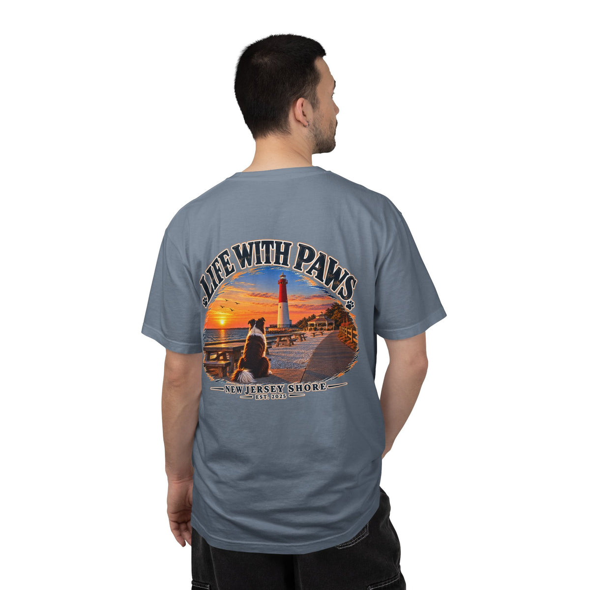 Life With Paws T-Shirt — New Jersey Shore Dog Sunset Tee