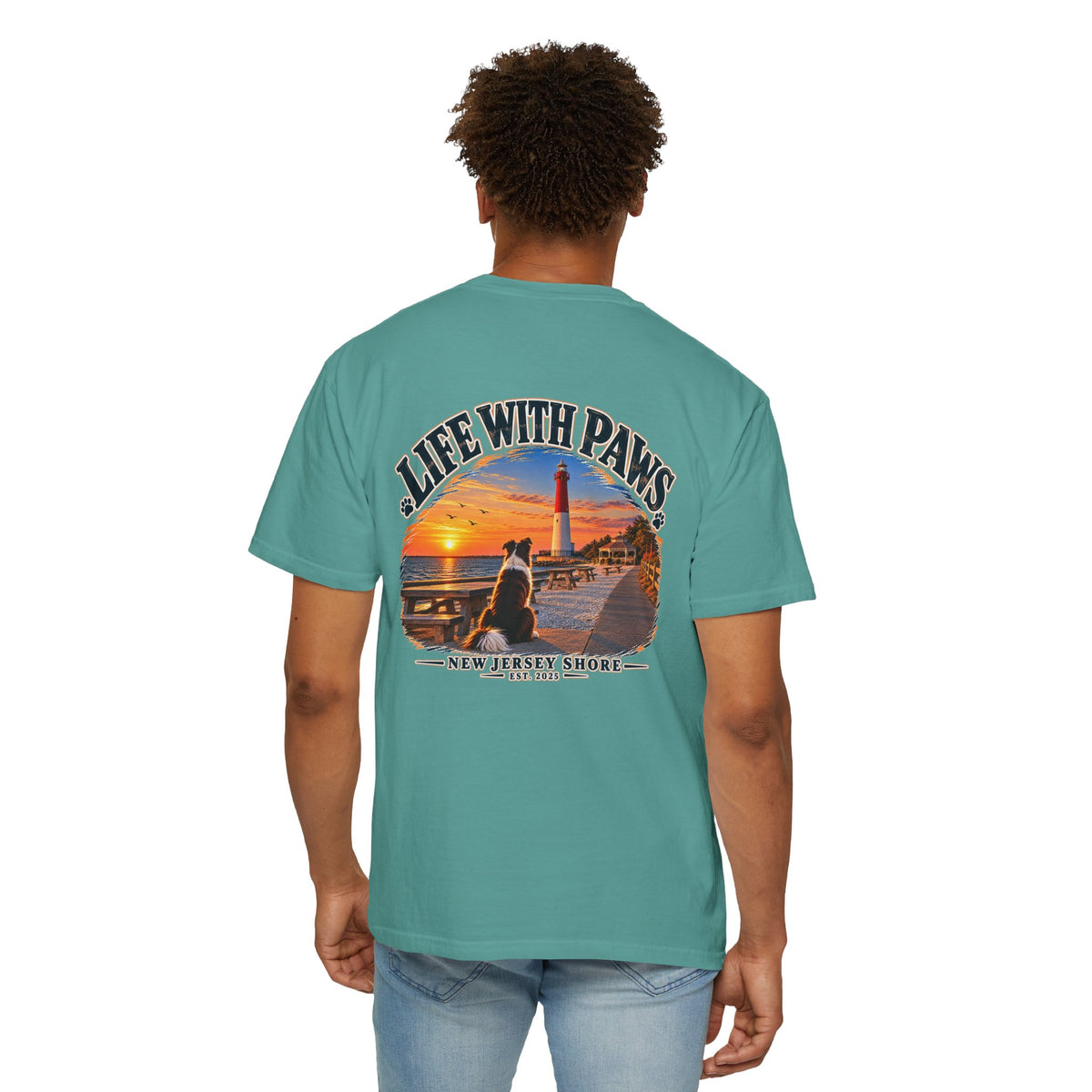 Life With Paws T-Shirt — New Jersey Shore Dog Sunset Tee