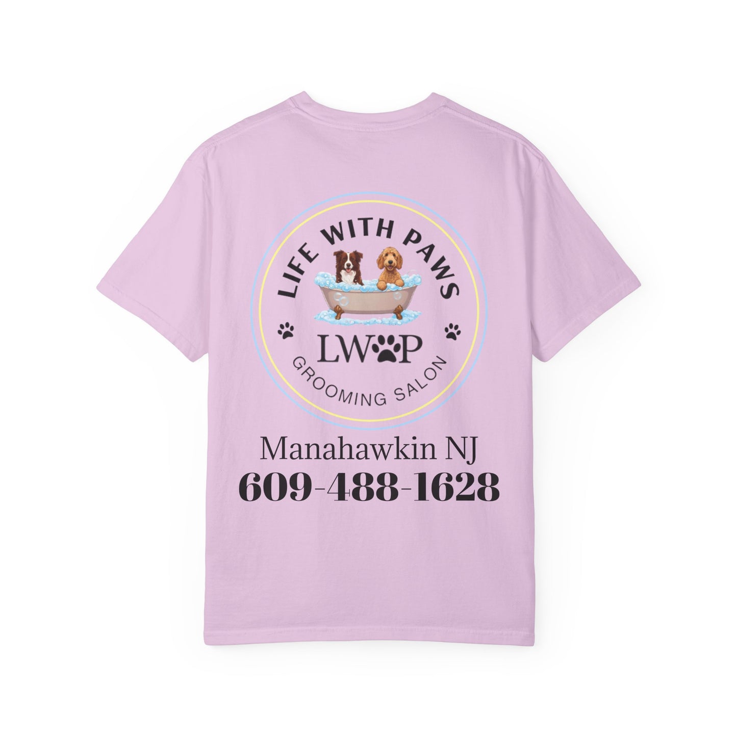 Life With Paws Grooming Salon T-Shirt — Logo Tee with Manahawkin NJ & Phone Number