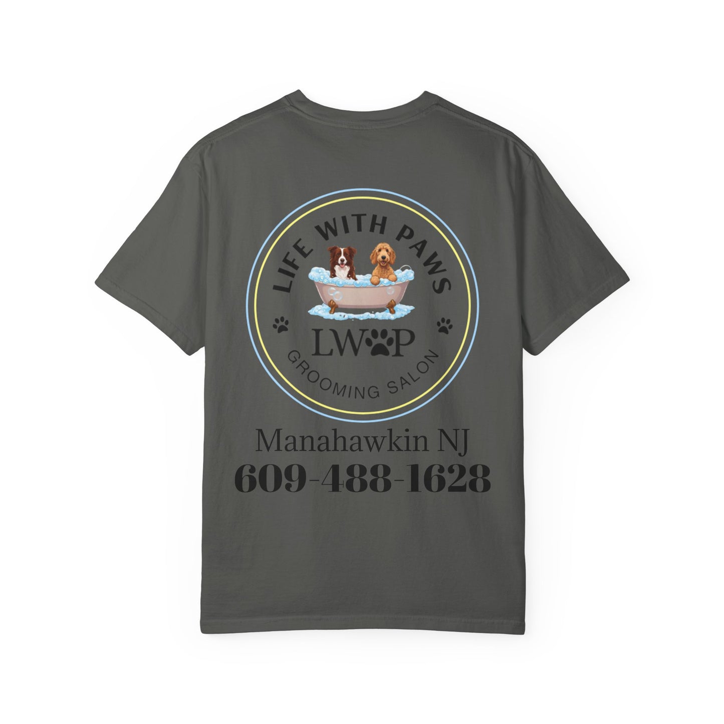 Life With Paws Grooming Salon T-Shirt — Logo Tee with Manahawkin NJ & Phone Number