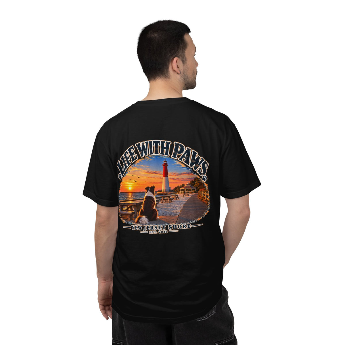 Life With Paws T-Shirt — New Jersey Shore Dog Sunset Tee