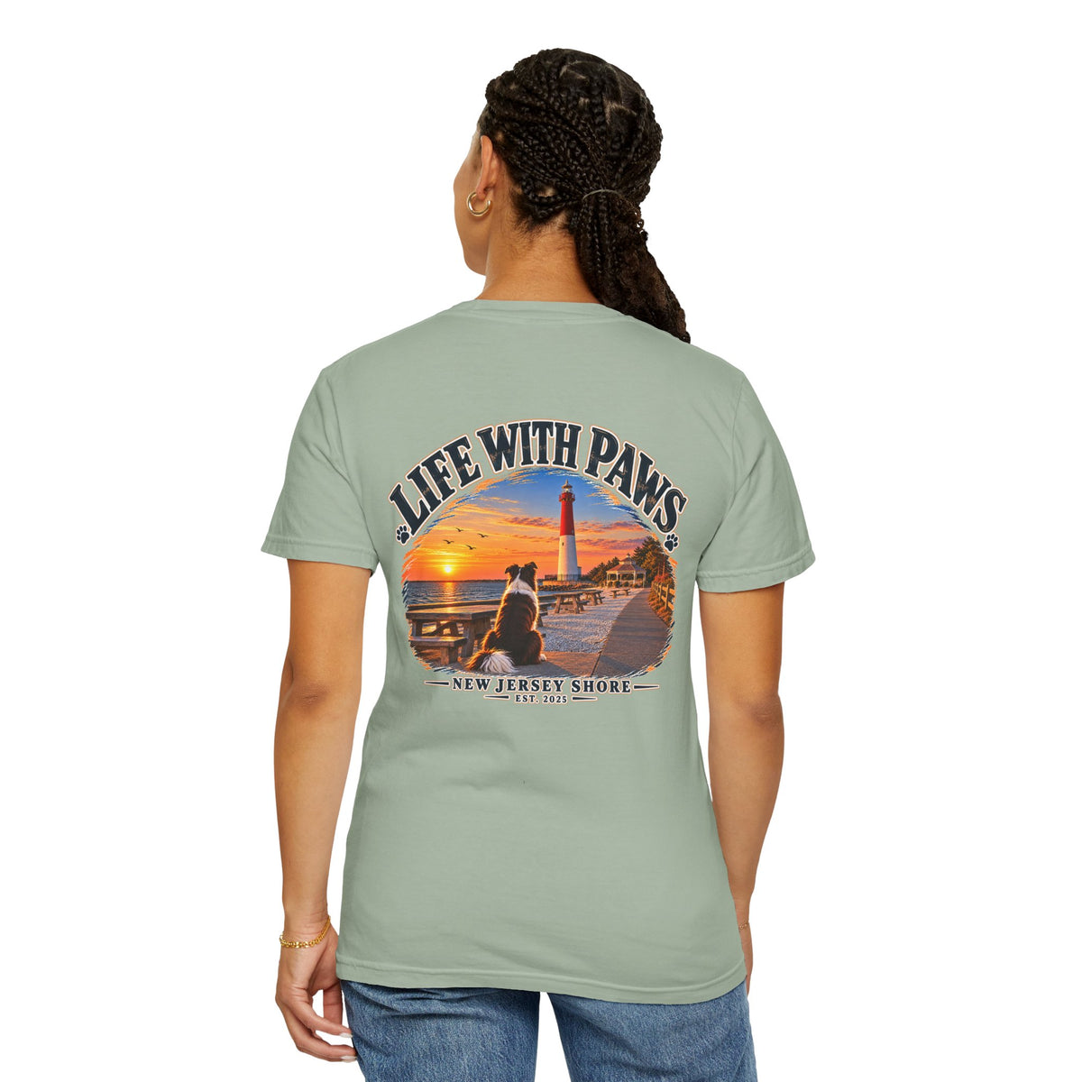 Life With Paws T-Shirt — New Jersey Shore Dog Sunset Tee